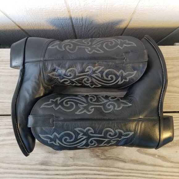 Justin Buck London Calfskin Mens Black Leather Western Boots 13 D 1408 - Picture 6 of 13